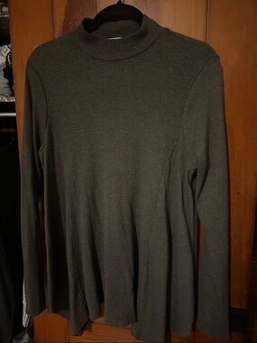 Ladies Anthro Long-Sleeve Ribbed Mock Neck Sweater - Olive